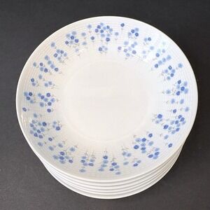 6 Sheffield Rhapsody #503 Blue Floral 5.5" Shallow Bowls Fruit MCM Japan